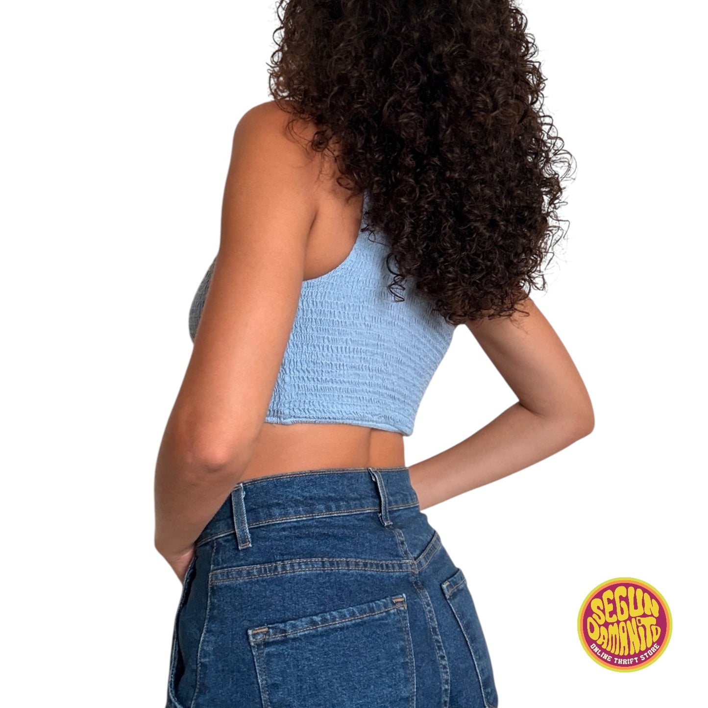 Blue One Shoulder Blouse
