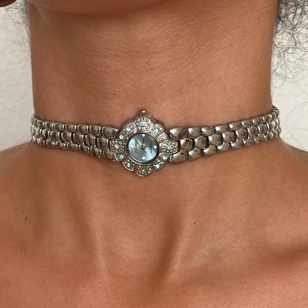 Silver Tone Up-Cycled Watch Choker Necklace