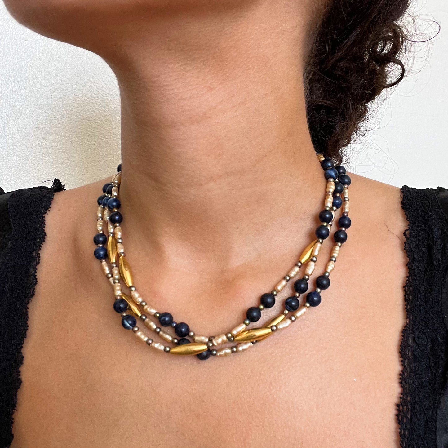 Golden Beads Statement Necklace with Golden Closing