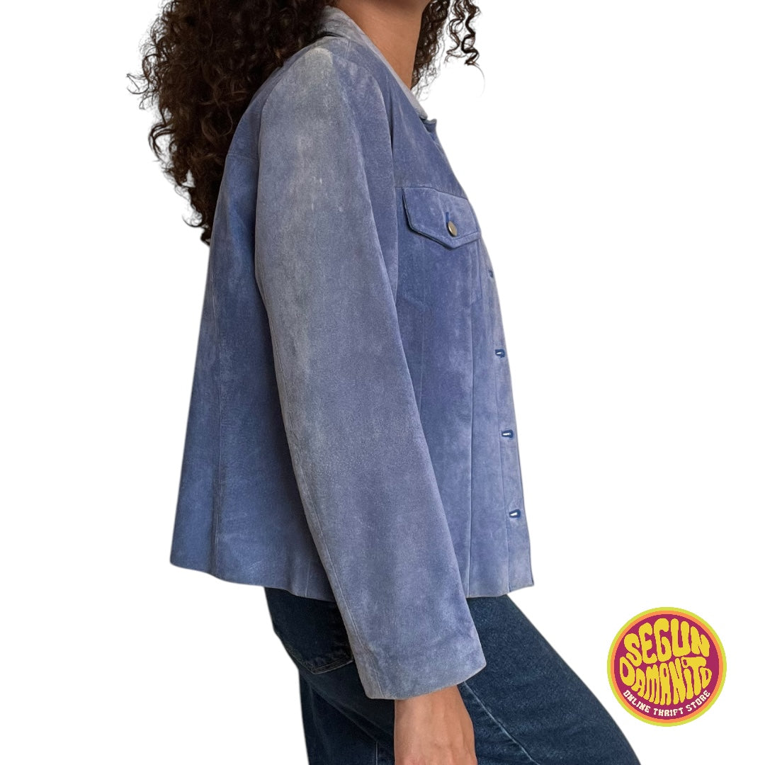 Blue 100% Leather 90’s Vintage Jacket