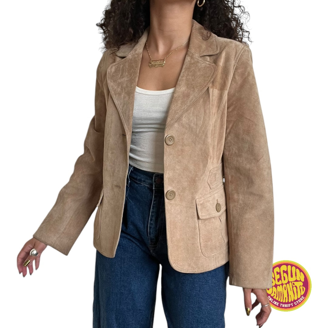 Cream 100% Leather 90’s Vintage Jacket