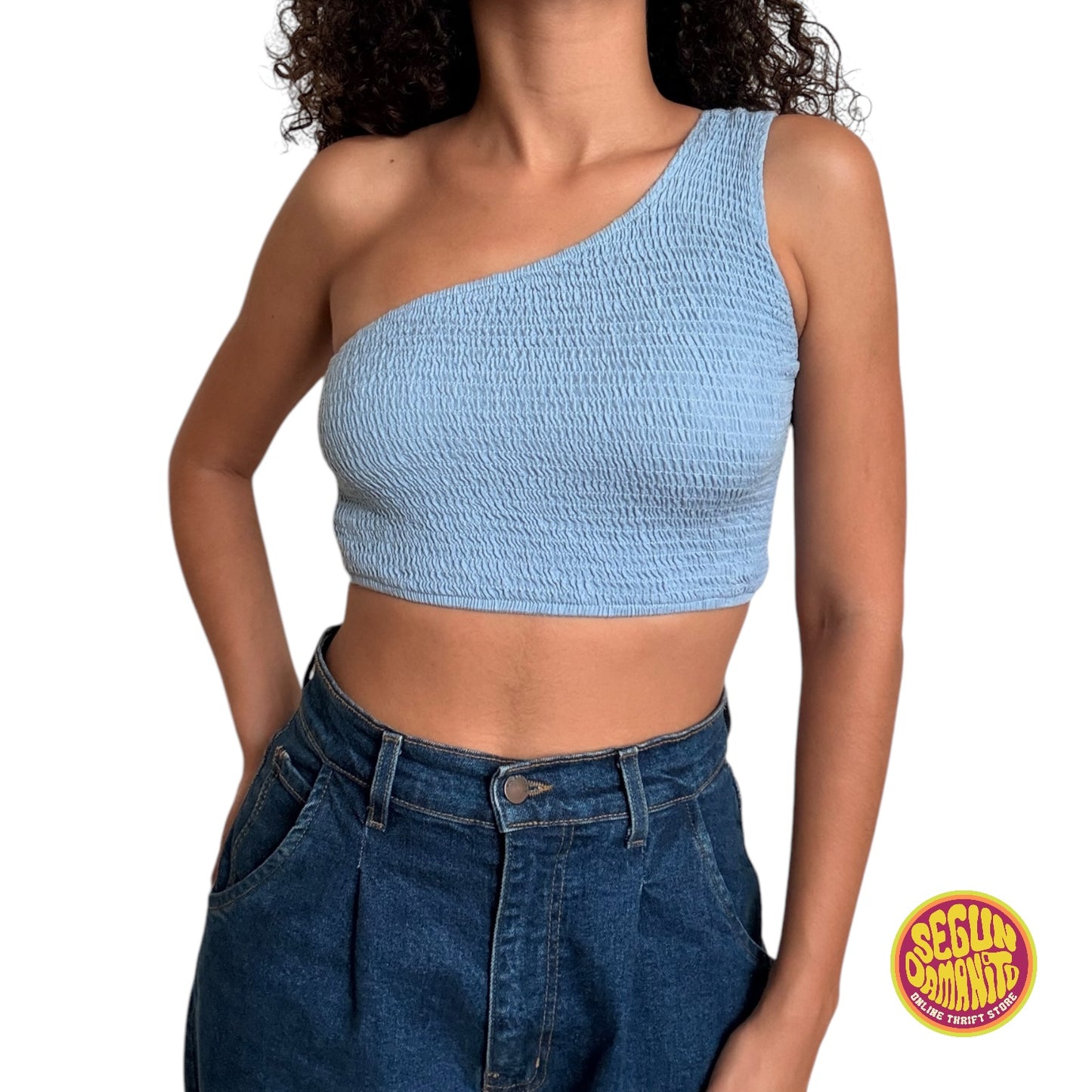 Blue One Shoulder Blouse