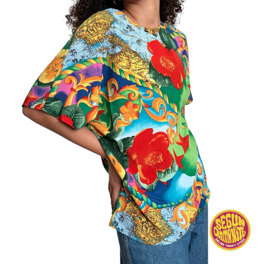 Funky Flower Print Vintage Blouse