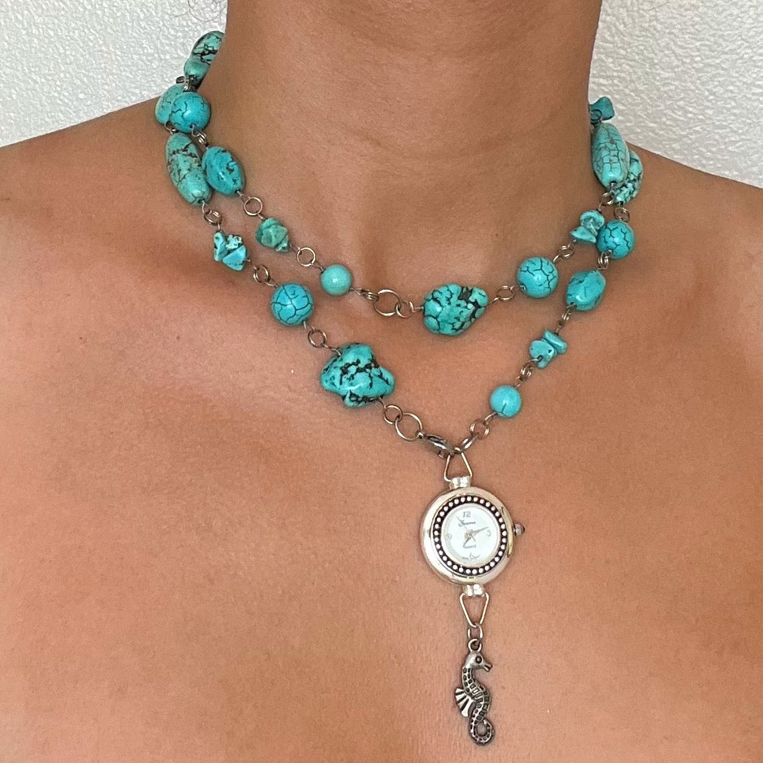 Silver Tone Up-Cycled Watch Multi Use Necklace