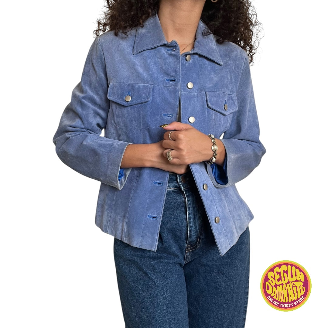 Blue 100% Leather 90’s Vintage Jacket