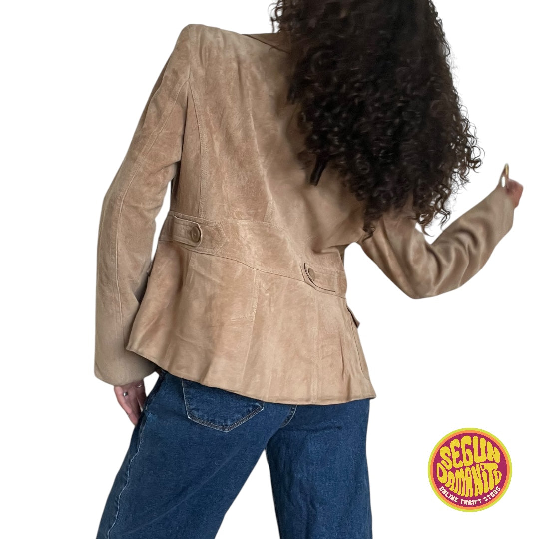 Cream 100% Leather 90’s Vintage Jacket