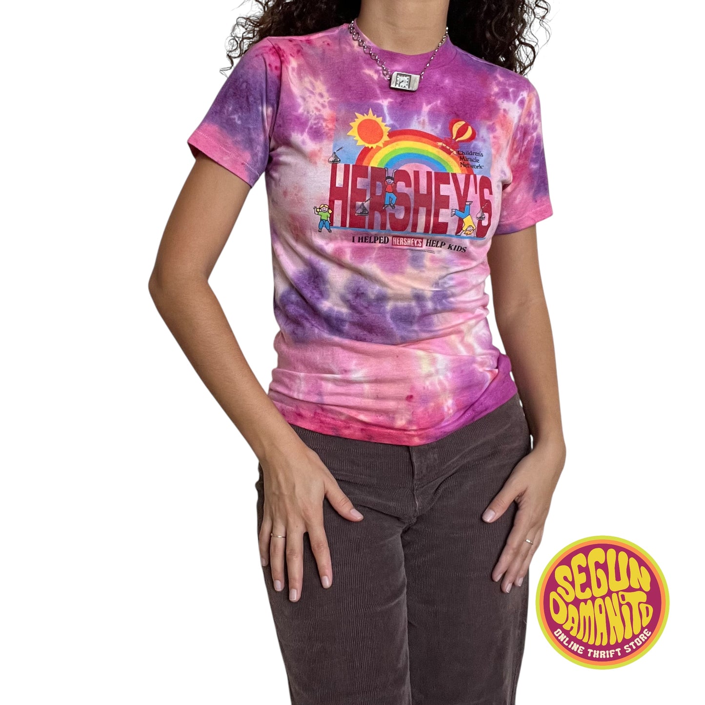 Hand Dyed Up-Cycled 70’s Vintage Hershey Baby Tee