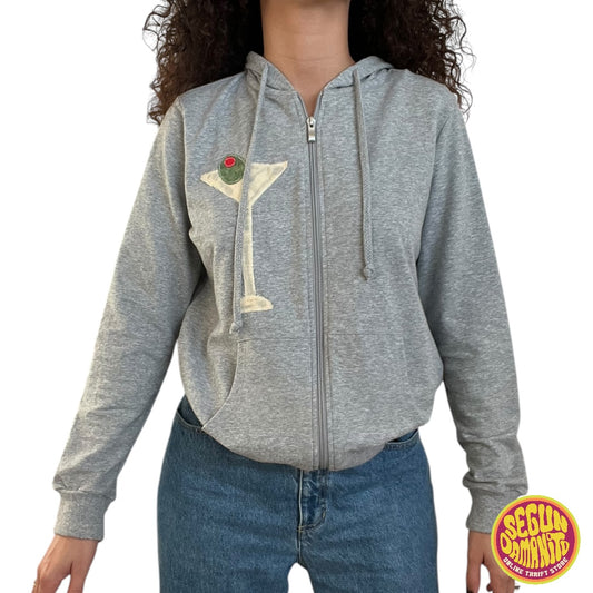 Modern Grey Hoodie with Martini Patchwork