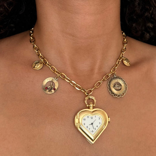 Gold Tone Vintage Charms Up-Cycled Watch Necklace