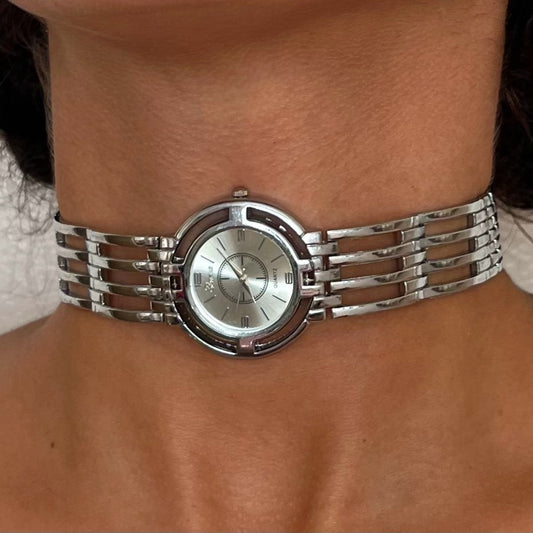 Silver Tone Up-Cycled Watch Choker Necklace
