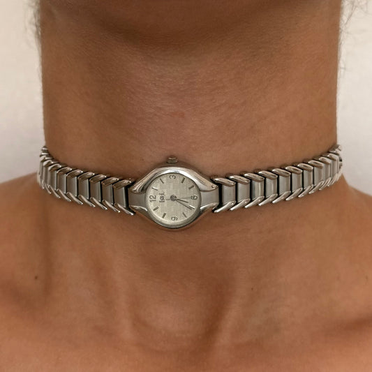Double Tone Up-Cycled Watch Choker Necklace