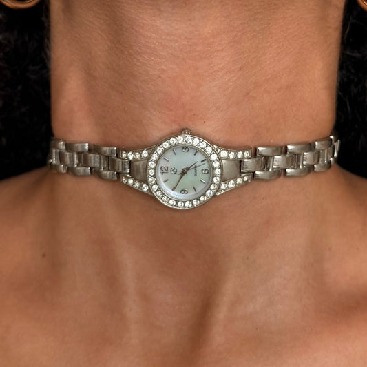 Silver Tone Up-Cycled Watch Choker Necklace