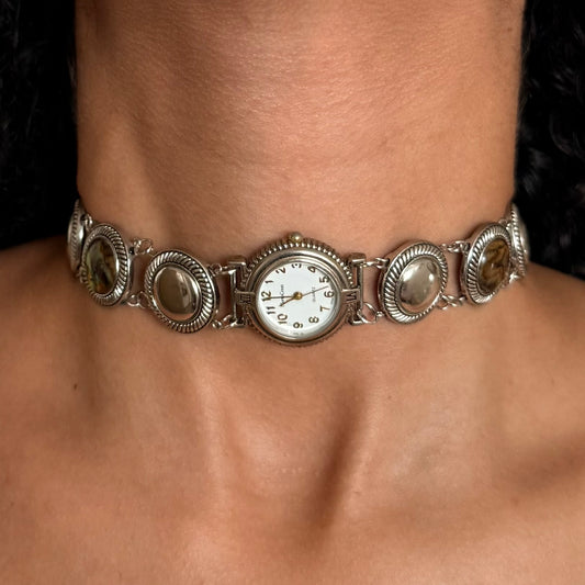 Silver Tone Up-Cycled Watch Choker Necklace