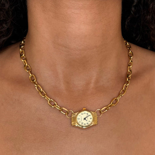 Gold Tone Up-Cycled Watch Necklace