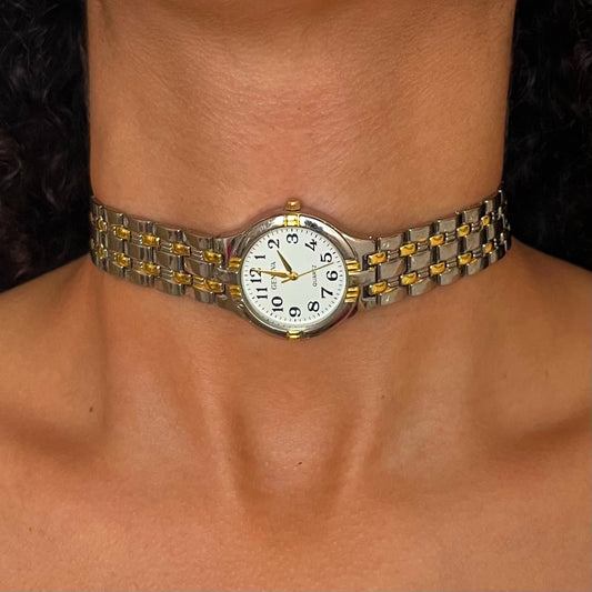 Double Tone Up-Cycled Watch Choker Necklace