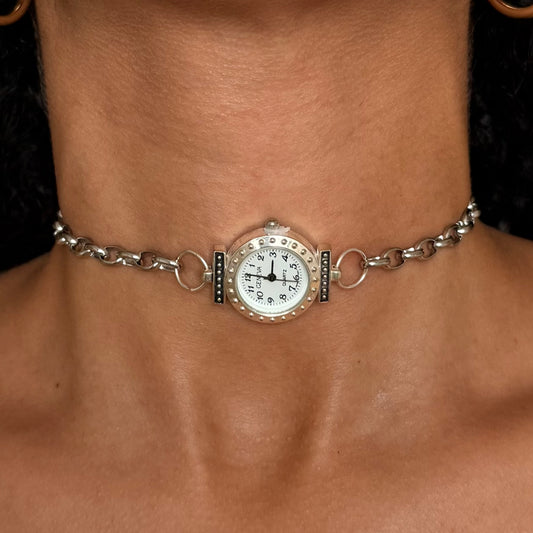 New & Gives Time Silver Tone Up-Cycled Watch Choker Necklace