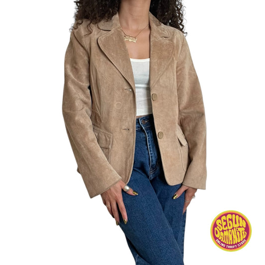 Cream 100% Leather 90’s Vintage Jacket