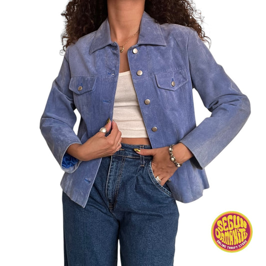 Blue 100% Leather 90’s Vintage Jacket