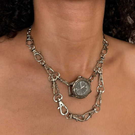 Silver Tone Vintage Charms Up-Cycled Watch Necklace