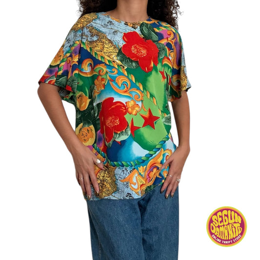 Funky Flower Print Vintage Blouse