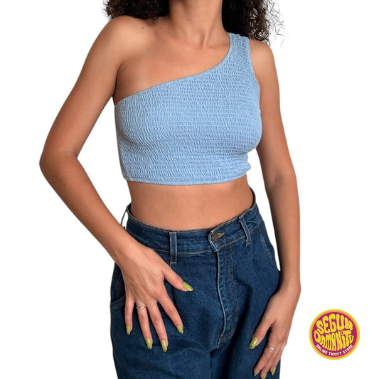 Blue One Shoulder Blouse