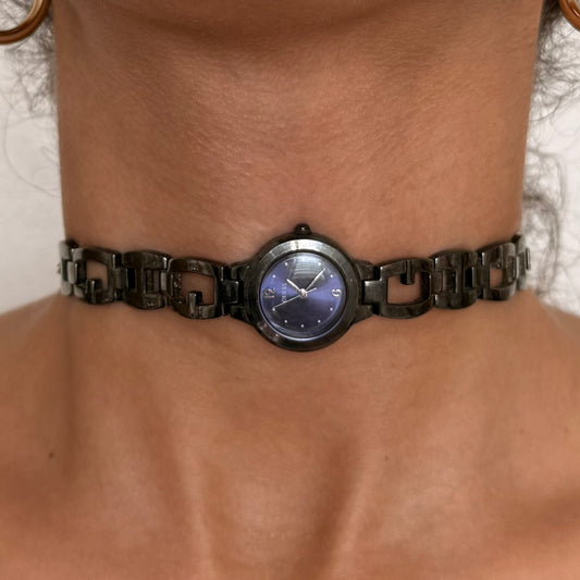 Black & Silver Tone Up-Cycled Watch Choker Necklace