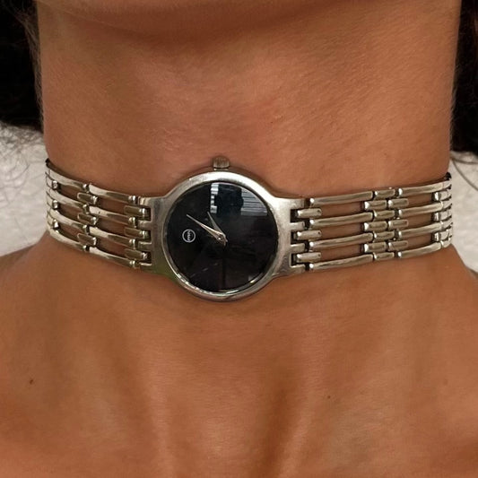 Silver Tone Up-Cycled Watch Choker Necklace