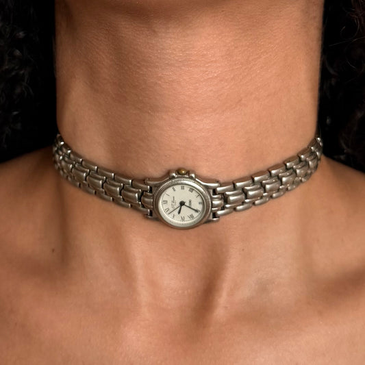 Silver Tone Up-Cycled Watch Choker Necklace