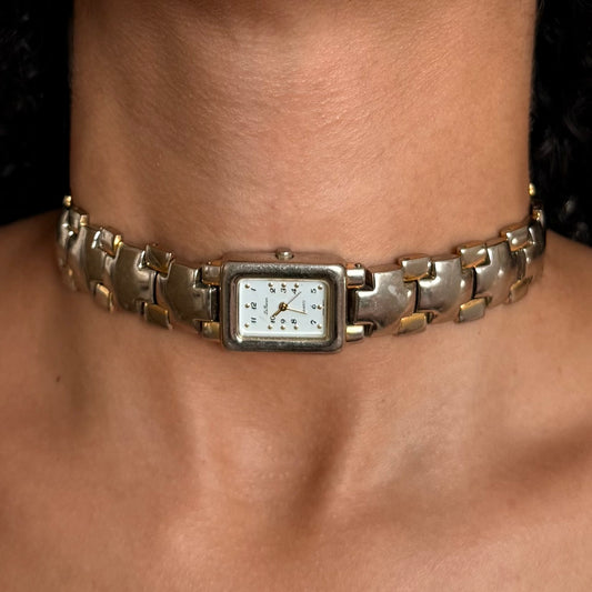 Double Tone Up-Cycled Watch Choker Necklace