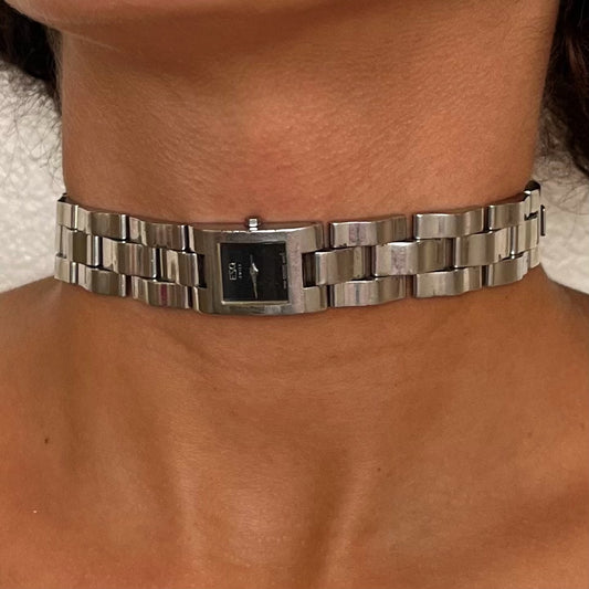 Silver Tone Up-Cycled Watch Choker Necklace