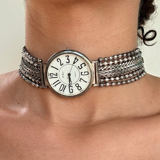 Silver Tone Up-Cycled Watch Choker Necklace