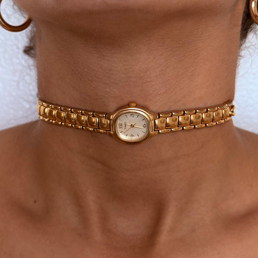 Gold Tone Up-Cycled Watch Choker Necklace