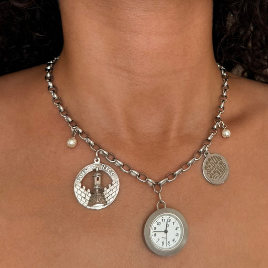 Silver Tone Vintage Charms Up-Cycled Watch Necklace