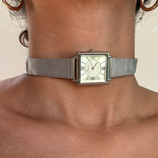 Silver Tone Up-Cycled Watch Choker Necklace